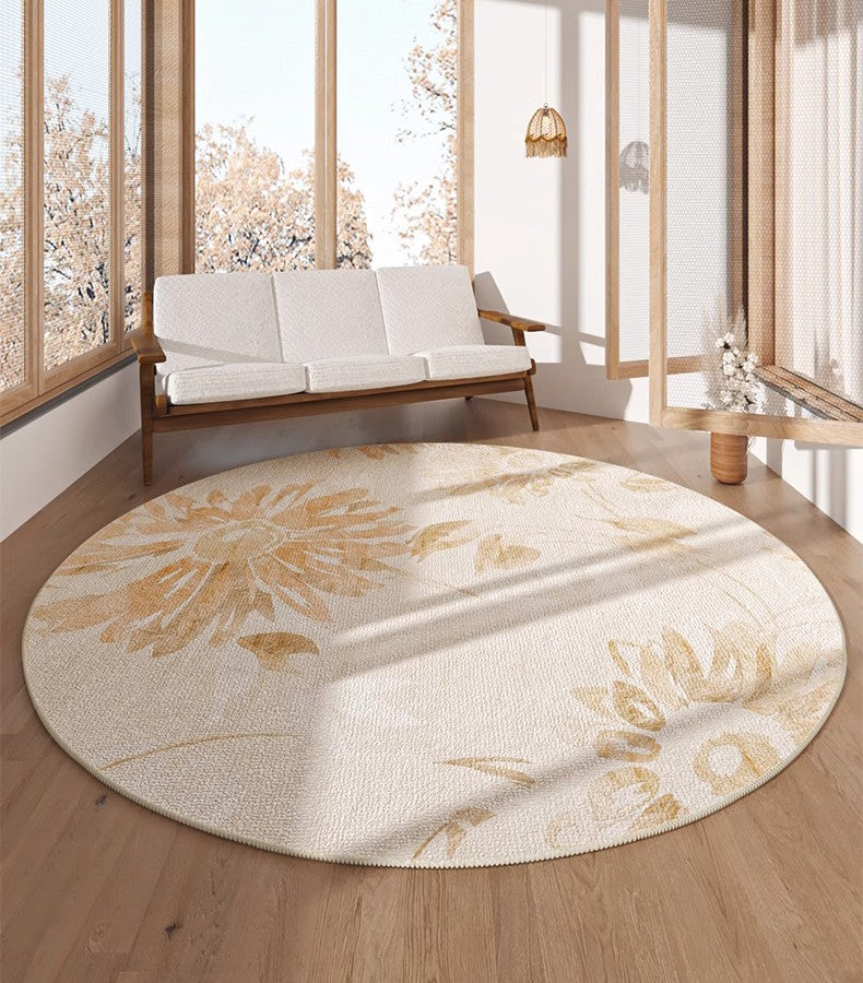 Contemporary Round Rugs for Dining Room, Flower Pattern Modern Area Rugs for Dining Room, Circular Modern Rugs for Living Room