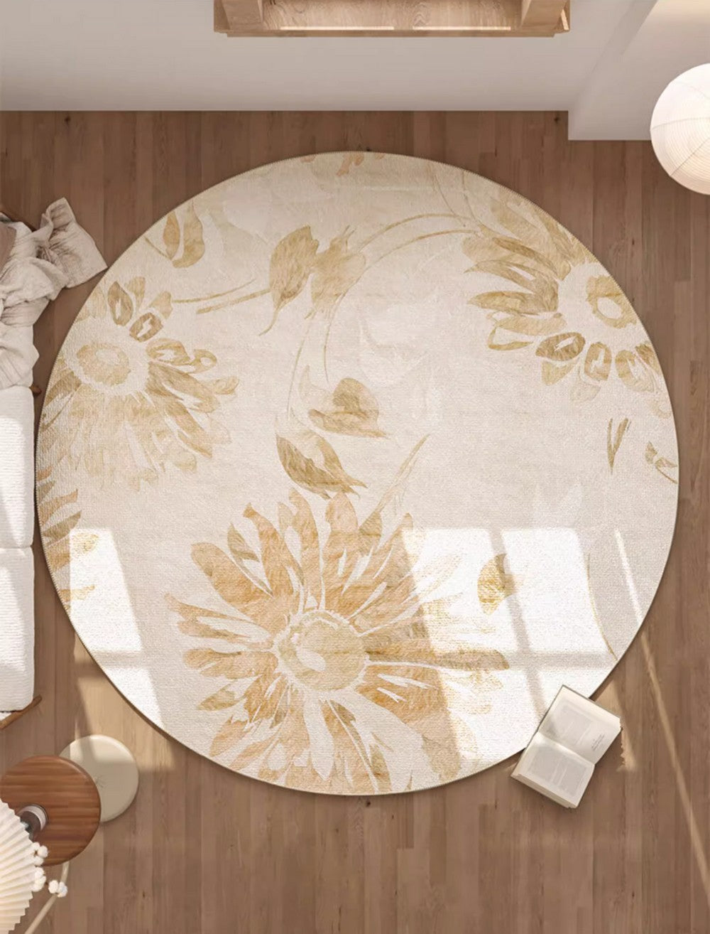Contemporary Round Rugs for Dining Room, Flower Pattern Modern Area Rugs for Dining Room, Circular Modern Rugs for Living Room