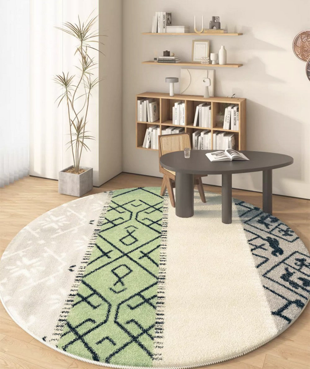 Unique Circular Rugs under Sofa, Abstract Contemporary Round Rugs, Modern Rugs for Dining Room, Geometric Modern Rugs for Bedroom