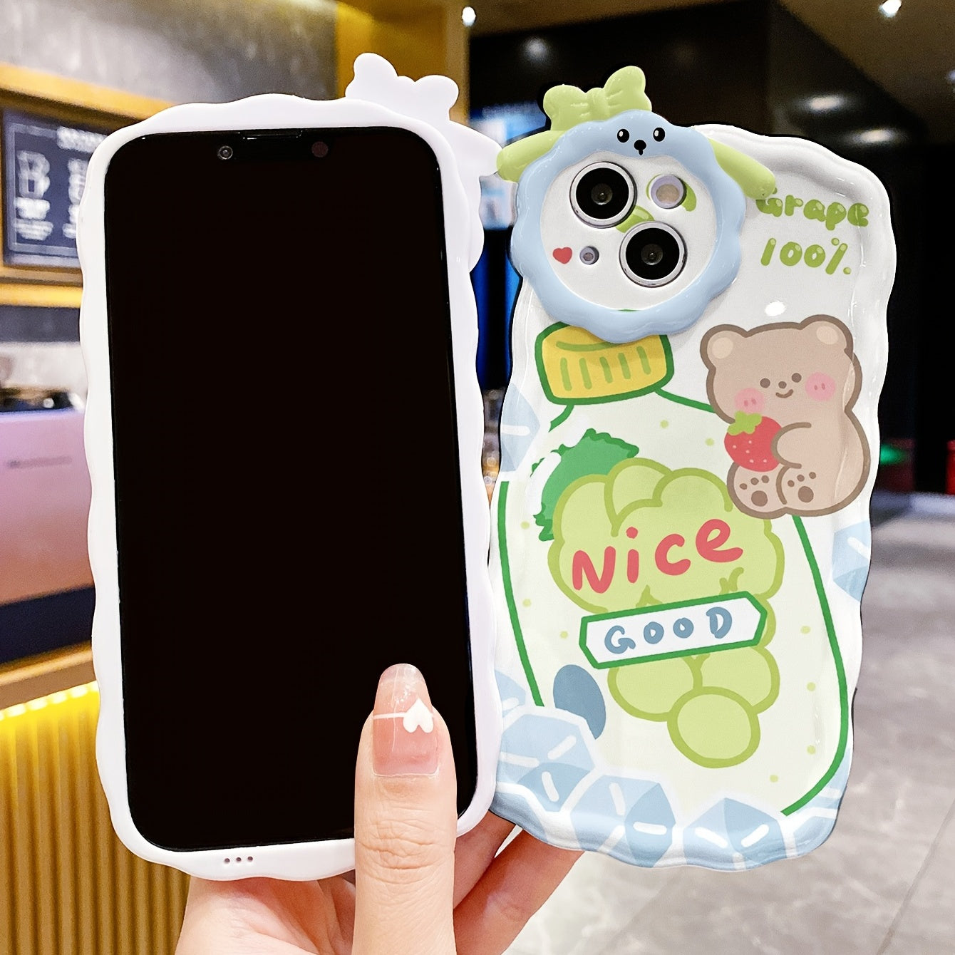 Cute Cartoon Phone Case With Bear And Grapes For,iPhone14/14Plus/14Pro/14ProMax ,iPhone13/13Mini/13Pro/13ProMax ,iPhone12/12Mini/12Pro/12ProMax, ,iPhone11/11Pro/11Pro Max ,iPhoneX/XS/XSMax ,iPhone8/8Plus/7/7Plus