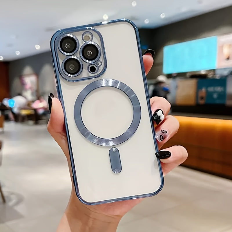 Wireless Charging Phone Case, Silicone Transparent Deluxe Plating Clear Magnet Magsafe Phone Case