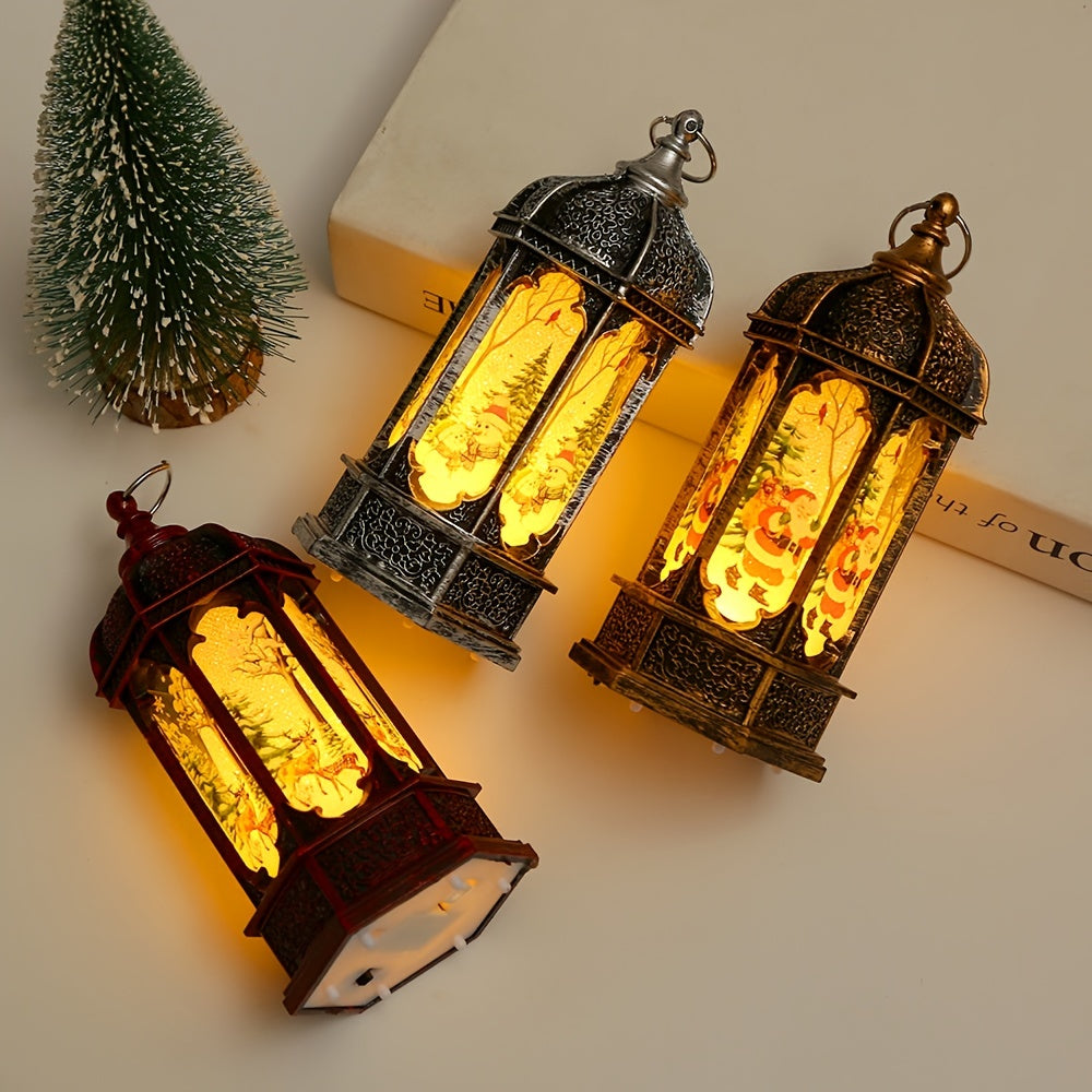1pc Christmas Night Light, Electronic Candle Light, Wind Lantern, Christmas Tree, Santa Claus, Snowman Pattern, Decorative Lamp