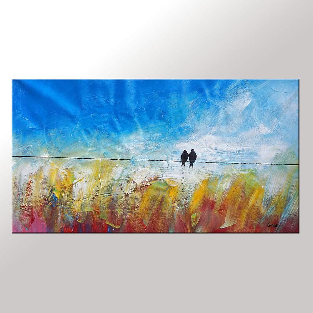 Dining Room Wall Art, Modern Wall Art, Abstract Art, Contemporary Painting, Love Birds Painting, Art for Sale, Abstract Art Painting, Wedding Gift