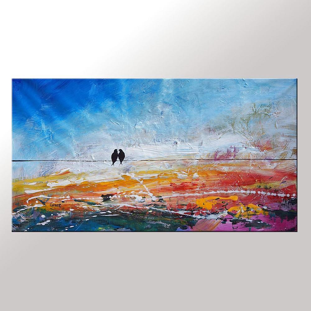 Wedding Gift, Contemporary Wall Art, Modern Art, Abstract Art, Love Birds Painting, Art for Sale, Abstract Art Painting, Dining Room Wall Art