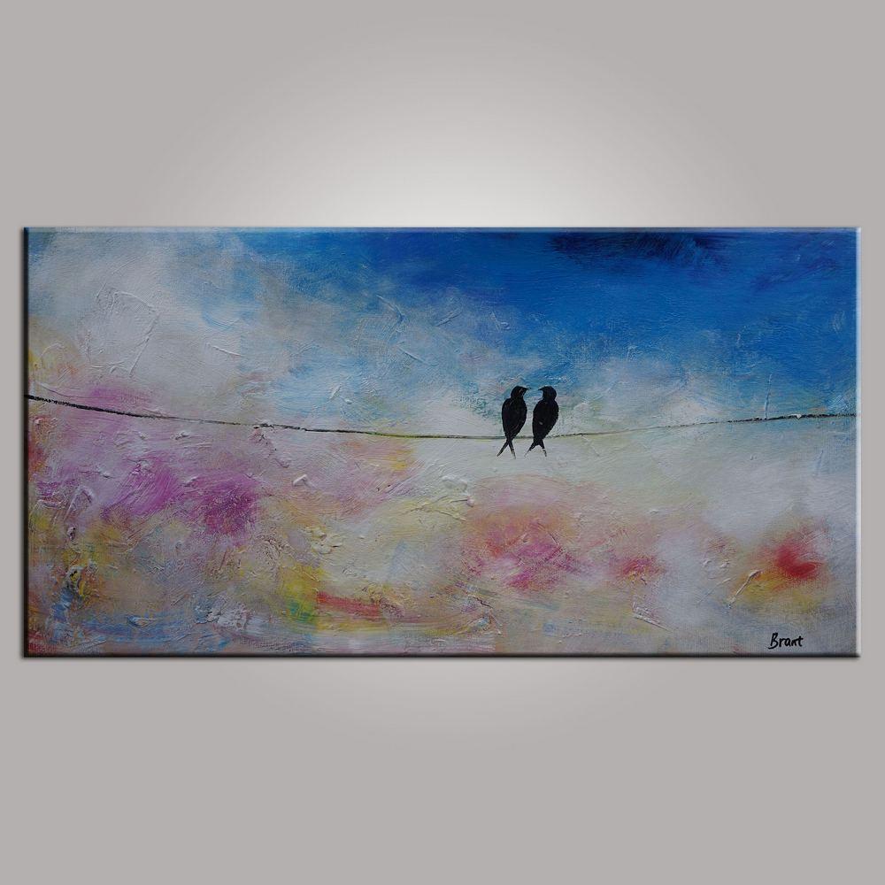 Modern Art, Love Birds Painting, Abstract Art, Contemporary Wall Art, Art for Sale, Abstract Art Painting, Living Room Wall Art, Canvas Art