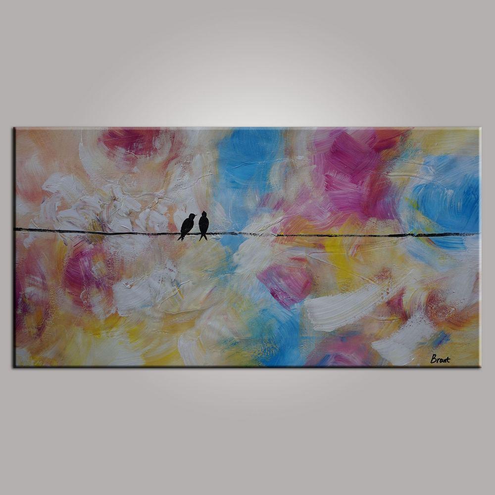 Contemporary Wall Art, Modern Art, Love Birds Painting, Art for Sale, Abstract Art Painting, Bedroom Wall Art, Canvas Art