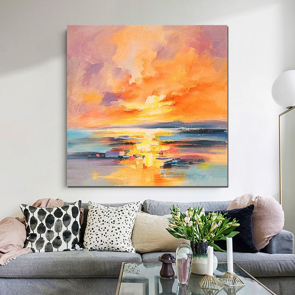 Abstract Landscape Painting, Sunrise Painting, Large Landscape Painting for Living Room, Hand Painted Art, Bedroom Wall Art Ideas, Modern Paintings for Dining Room