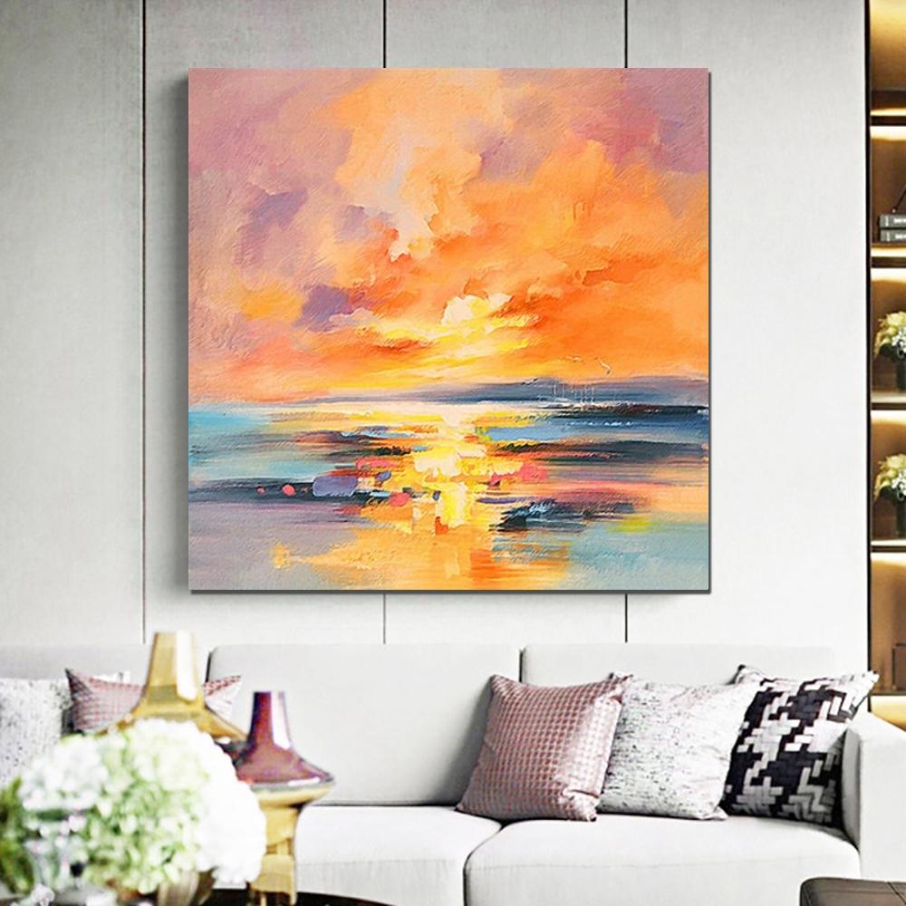 Abstract Landscape Painting, Sunrise Painting, Large Landscape Painting for Living Room, Hand Painted Art, Bedroom Wall Art Ideas, Modern Paintings for Dining Room