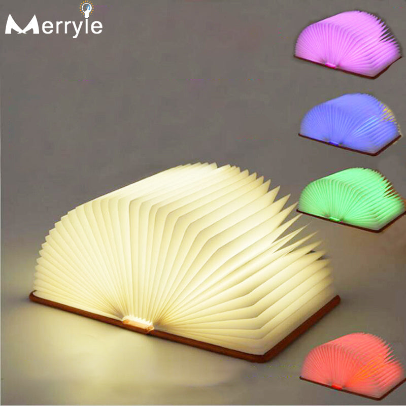 Table Lamp-3 Color 3D Creative LED Book Style Rechargeable Magnetic Folding