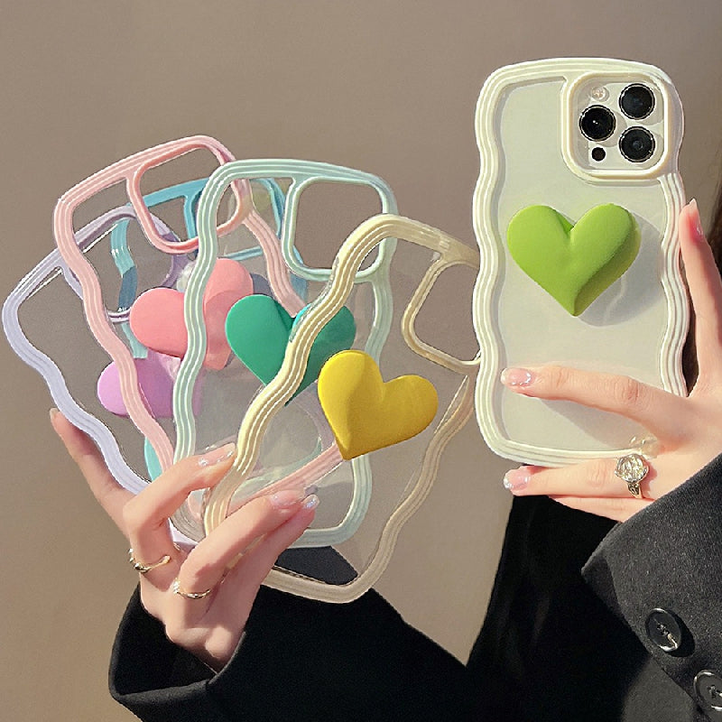 Colorful Wave Edge Phone Case With 3D Heart Pattern