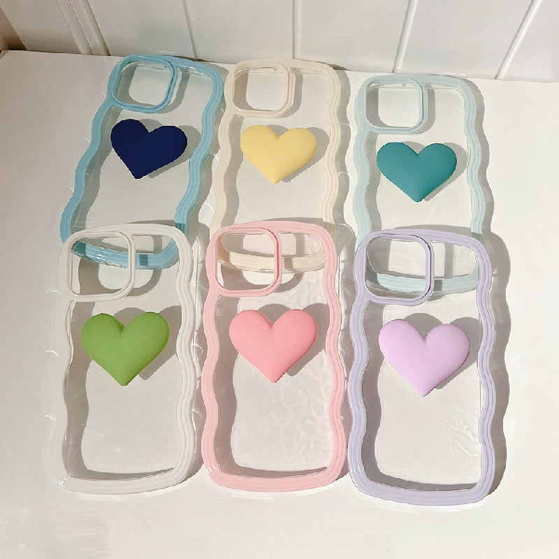 Colorful Wave Edge Phone Case With 3D Heart Pattern