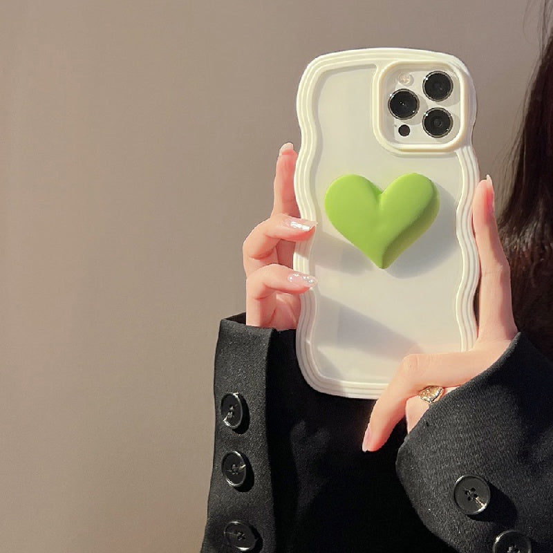 Colorful Wave Edge Phone Case With 3D Heart Pattern