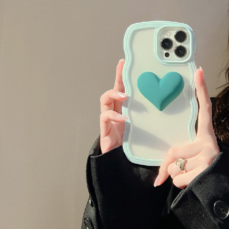 Colorful Wave Edge Phone Case With 3D Heart Pattern