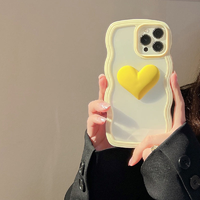 Colorful Wave Edge Phone Case With 3D Heart Pattern