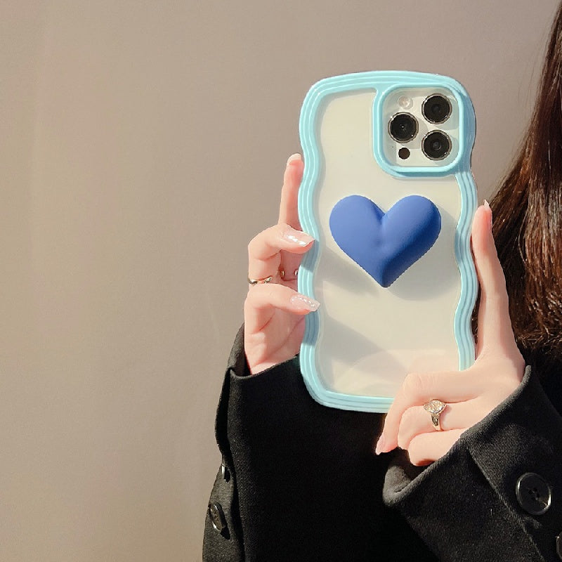 Colorful Wave Edge Phone Case With 3D Heart Pattern
