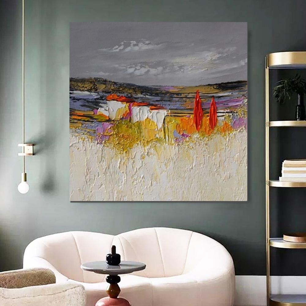 Abstract Landscape Painting, Large Landscape Painting for Bedroom, Heavy Texture Painting, Living Room Wall Art Ideas, Palette Knife Artwork