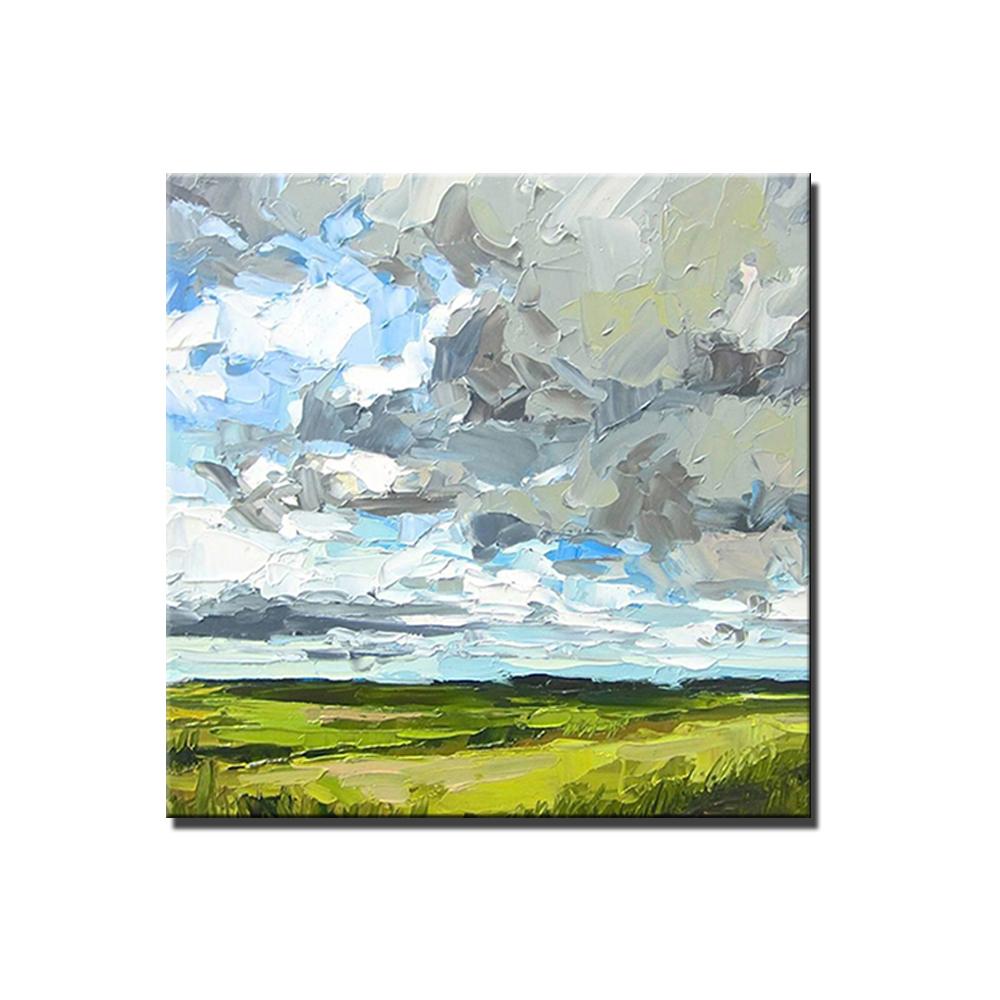 Abstract Landscape Painting, Grass Land under Sky Painting, Large Acrylic Paintings for Bedroom, Heavy Texture Canvas Art, Landscape Paintings for Living Room
