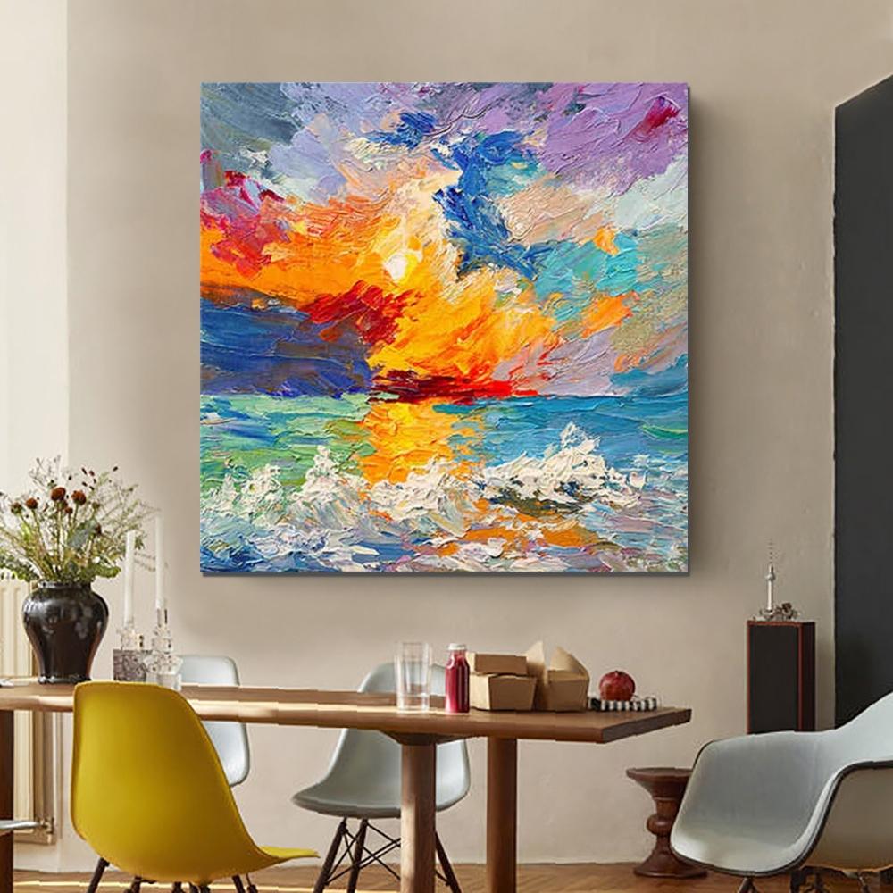 Abstract Landscape Painting, Seascape Sunrise Painting, Large Landscape Painting for Sale, Heavy Texture Art Painting, Landscape Paintings for Living Room