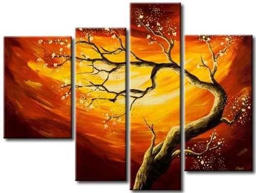 Tree of Life Painting, 4 Piece Canvas Art, Tree Paintings, Oil Painting for Sale, Bedroom Canvas Painting, Acrylic Painting on Canvas