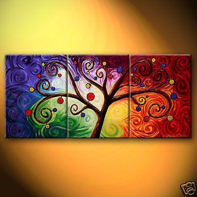 Large Canvas Painting, 3 Piece Canvas Art, Tree of Life Painting, Hand Painted Canvas Art, Acrylic Painting on Canvas