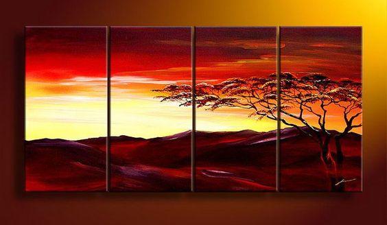Landscape Canvas Paintings, Sunset Tree Painting, Extra Large Wall Art for Living Room, Hand Painted Wall Art, Canvas Painting for Sale