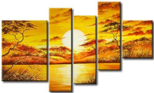 African Big Tree Painting, Living Room Room Wall Art, 5 Piece Canvas Painting, Abstract Painting