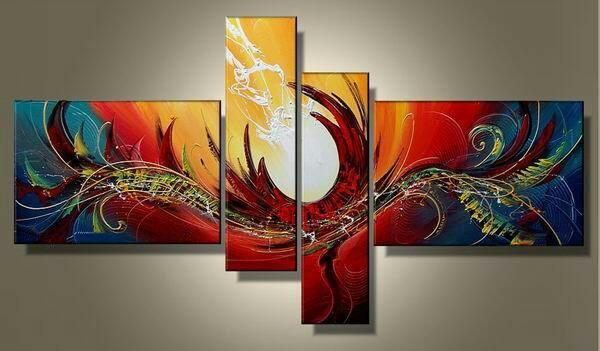 Red Abstract Painting, Large Acrylic Painting on Canvas, 4 Piece Abstract Art, Buy Painting Online, Large Paintings for Living Room