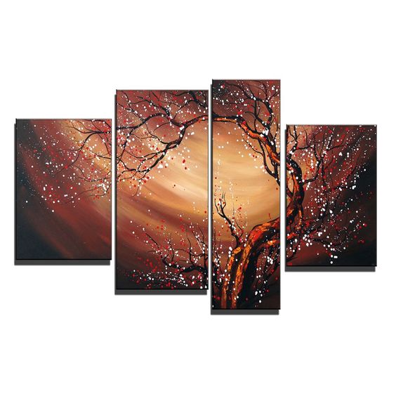 Plum Tree Painting, Blooming Flower Tree, Flower Paintings, Wall Art Paintings, Bedroom Canvas Art