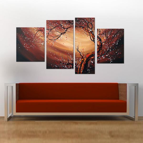 Plum Tree Painting, Blooming Flower Tree, Flower Paintings, Wall Art Paintings, Bedroom Canvas Art