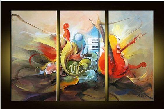 Abstract Painting on Canvas, Music Painting, 3 Piece Painting, Modern Acrylic Paintings, Wall Art Paintings
