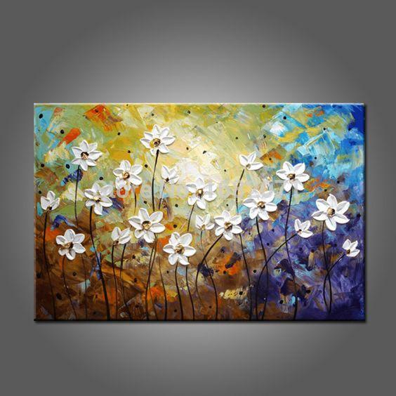 Daisy Flower Painting, Acrylic Flower Paintings, Bedroom Wall Art Painting, Flower Painting Abstract, Wall Art Paintings