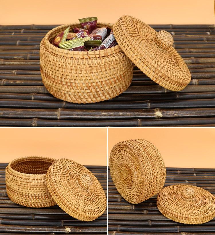 Handmade Storage Basket, Rustic Basket, Woven Basket with Cover, Home Decor
