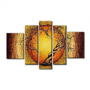 Extra Large Wall Art Set, Abstract Art Painting, 5 Piece Canvas Art, Moon and Tree of Life Painting