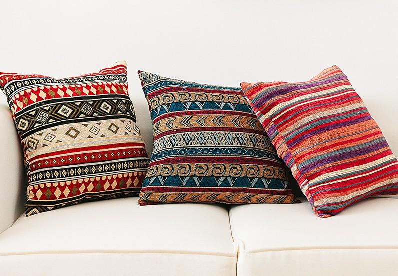 Oriental Throw Pillow for Couch, Bohemian Decorative Sofa Pillows, Geometric Pattern Chenille Throw Pillows