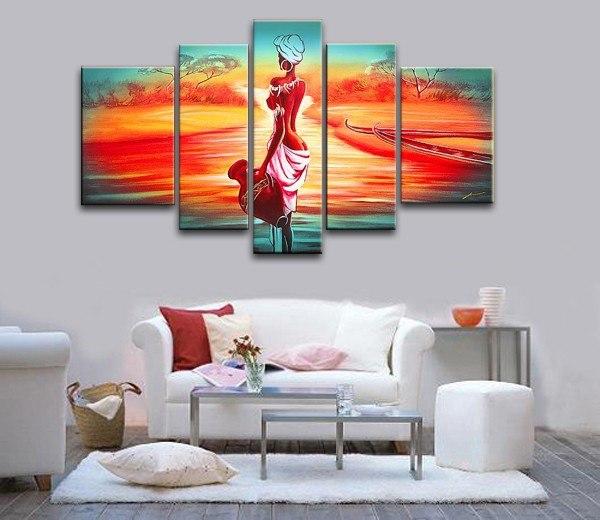 Extra Large Wall Art, African Woman Sunset Painting, Bedroom Canvas Painting, Buy Art Online
