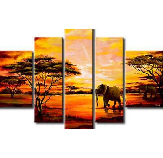 Extra Large Wall Art, African Elephant and Tree Painting, Bedroom Canvas Painting, Buy Art Online