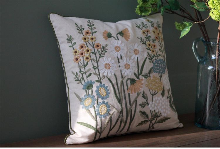 Flower Decorative Throw Pillows, Decorative Pillows for Sofa, Embroider Flower Cotton and linen Pillow Cover, Farmhouse Decorative Pillows
