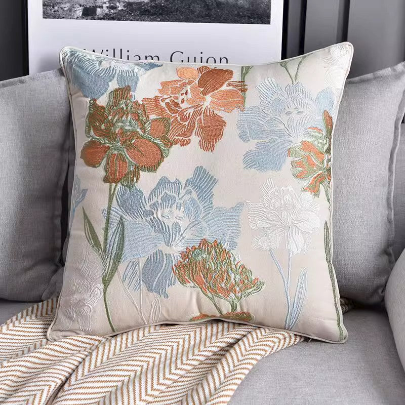 Decorative Sofa Pillows for Couch, Embroider Flower Cotton Pillow Covers, Cotton Flower Decorative Pillows, Farmhouse Decorative Pillows