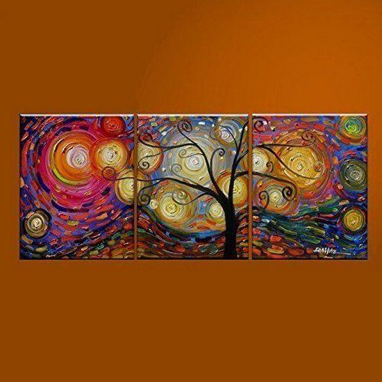 Abstract Art Painting, 3 Piece Canvas Art, Tree of Life Painting, Modern Paintings, Canvas Painting for Living Room, Large Group Painting