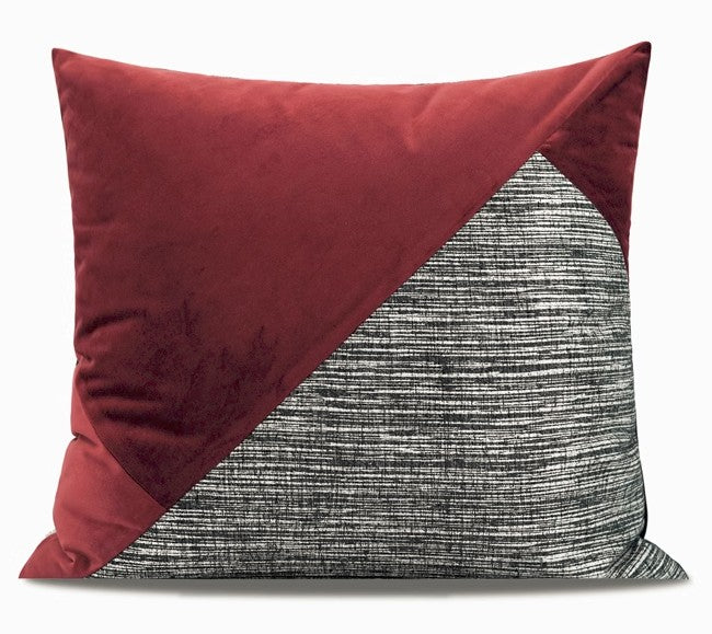 Large Modern Sofa Pillow Covers, Red and Black Contemporary Square Modern Throw Pillows for Couch, Simple Throw Pillow for Interior Design