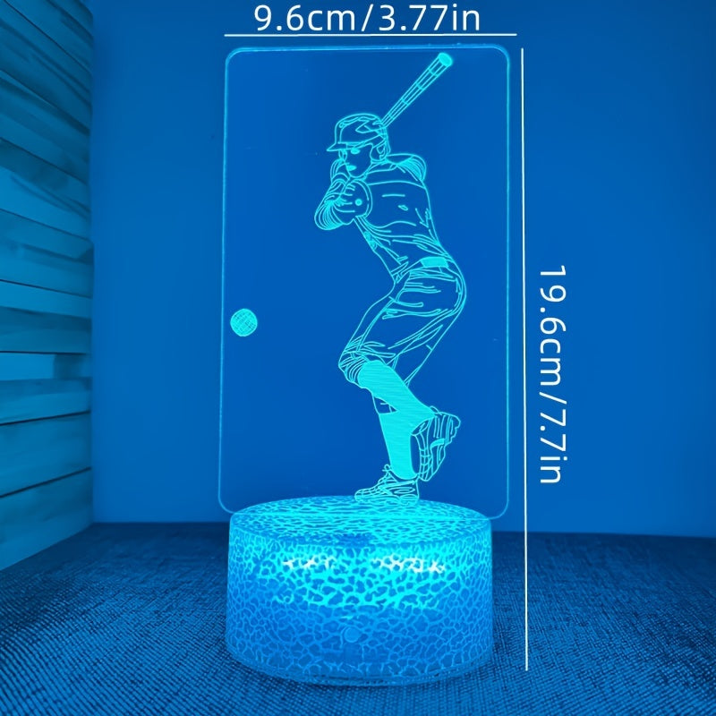 1pc Creative 3D Night Light, Baseball Sports, USB Atmosphere Desk Lamp With Touch Button, 7.71"x3.77"