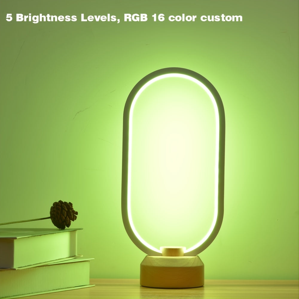 Table lamp - RGB wooden 7 colour changing light natural beech