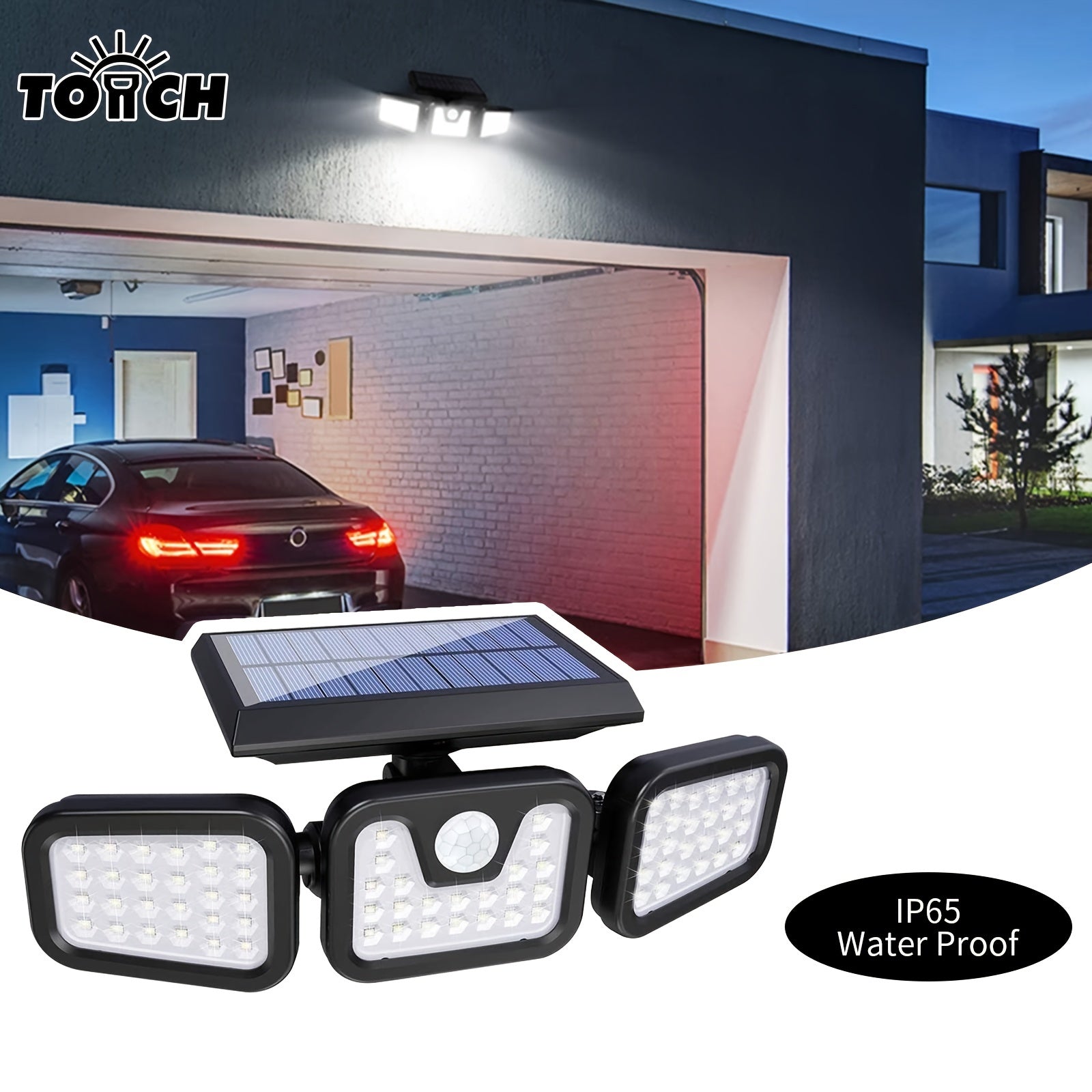 Solar Powered Outdoor Lights Waterproof 3 Heads Motion Sensor Light LED 74SMD High Brightness Sensitive PIR Inductor Garden Wall Lamp