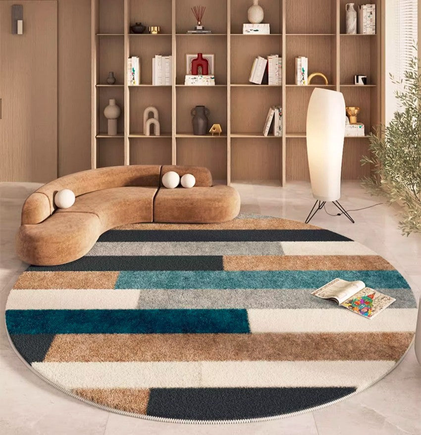 Thick Modern Rugs for Dining Room, Modern Area Rugs under Coffee Table, Abstract Contemporary Round Rugs, Geometric Modern Rugs for Bedroom