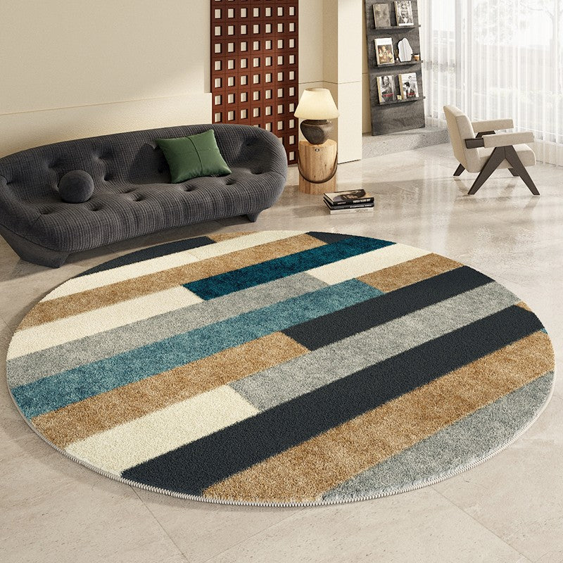 Thick Modern Rugs for Dining Room, Modern Area Rugs under Coffee Table, Abstract Contemporary Round Rugs, Geometric Modern Rugs for Bedroom