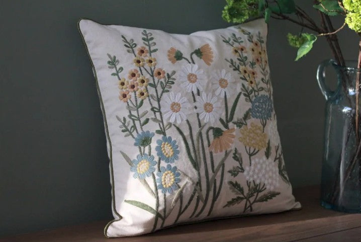 Decorative Pillows for Sofa, Flower Decorative Throw Pillows, Embroider Flower Cotton Pillow Covers, Farmhouse Decorative Throw Pillows