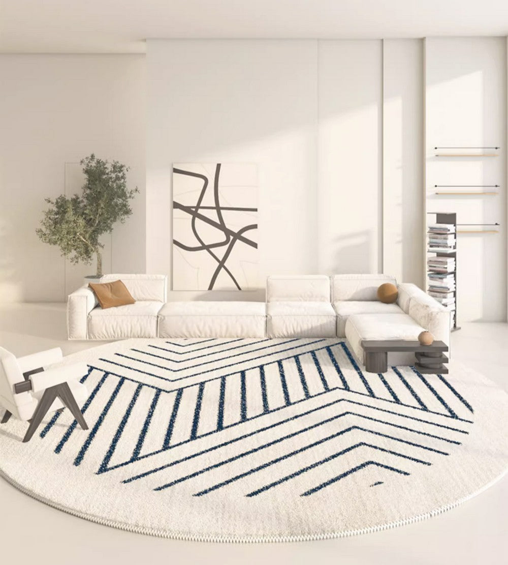 Thick Round Rugs for Dining Room, Abstract Contemporary Round Rugs for Bedroom, Geometric Modern Rug Ideas for Living Room