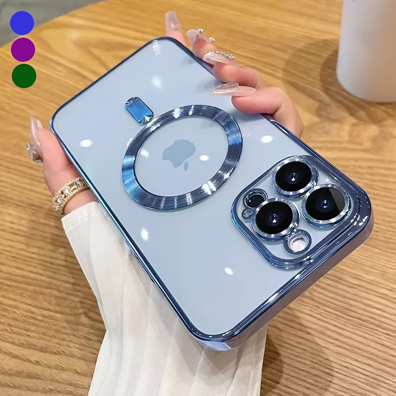 Wireless Charging Phone Case, Silicone Transparent Deluxe Plating Clear Magnet Magsafe Phone Case