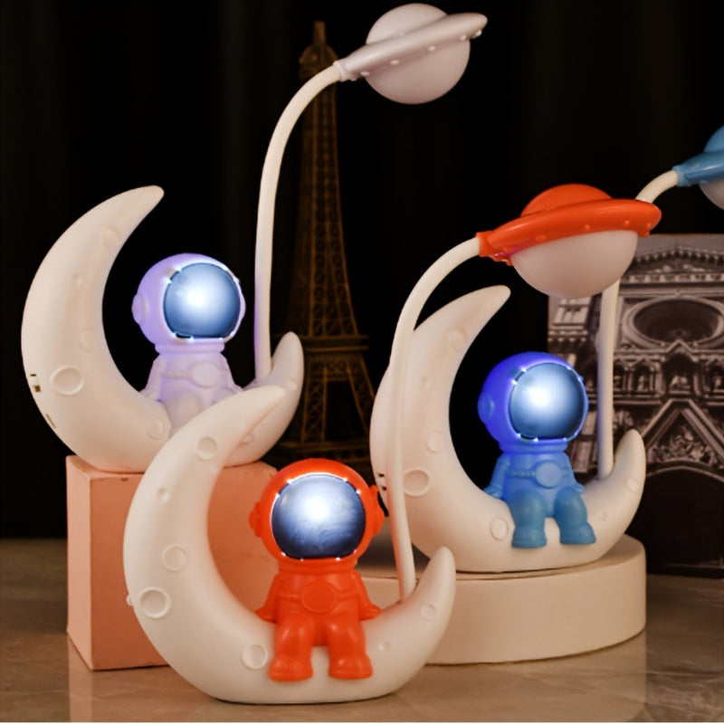 Christmas Lights, Christmas Decoration Cartoon Spaceman Astronaut Eye Protection Desk Lamp-Cartoon Moon Lamp Led Learning Eye Protection Rechargeable Desk Lamp Wireless Bedside Lamp Cute Creative Children Night Lamp