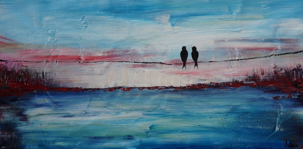 Love Birds Art, Acrylic Painting, Bedroom Decor, Original Painting, Painting Abstract, Large Wall Decor, Modern Painting, Canvas Painting